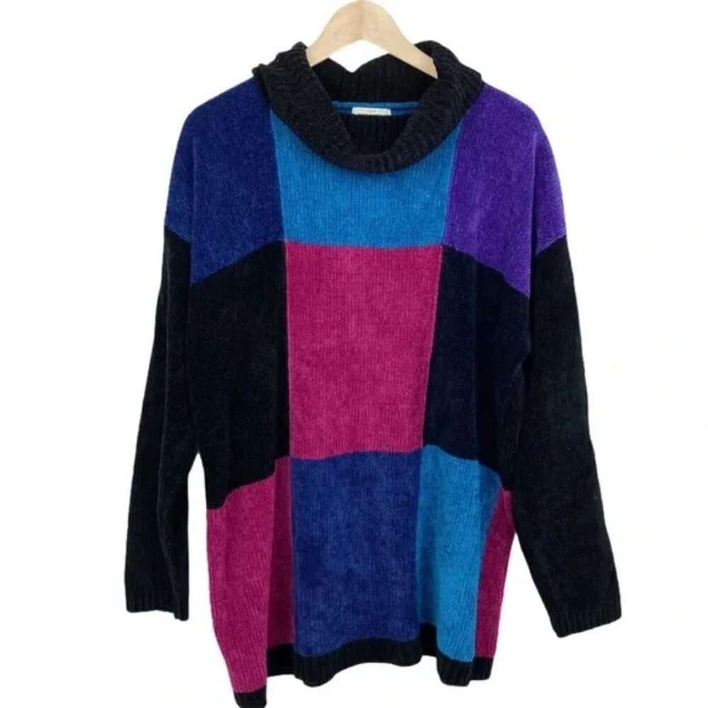 Vintage Jewel Tones Colorblock Turtleneck Sweater